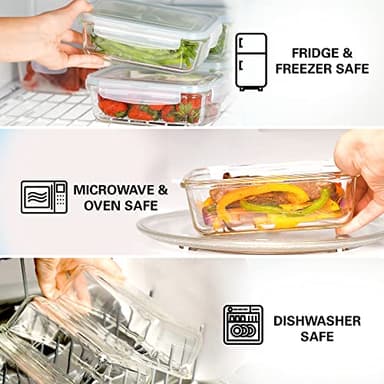 Razab 16 Pc (Set of 8) 30 Oz Glass Meal Prep Containers with Lids, Airtight Large Glass Food Storage Containers, Reusable Leak Proof BPA Free, Freezer to Oven and Dishwasher Safe - Image 4