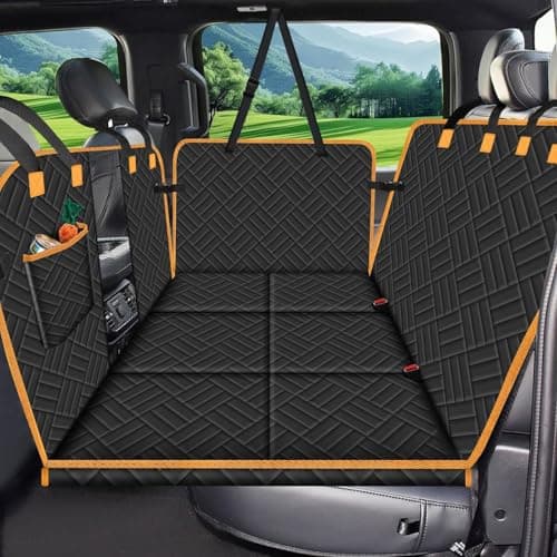 BIERPOER Dog Car Seat Cover for Back Seat - Hard Bottom Hammock Dogs Extender Seat Cover with Mesh Window & Pocket Waterproof Anti-Scratch Camping Travel Bed for Cars Trucks and SUVs - Image 1