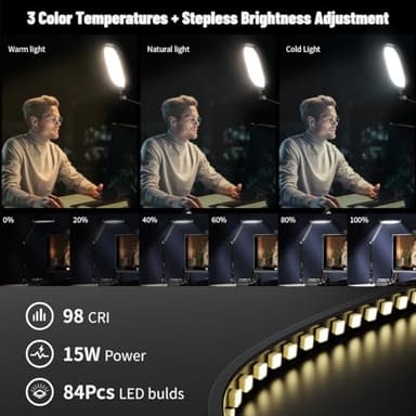 2Pack Video Conference Lighting, Zoom Lighting for Computer with Clamp, 30 Light Modes, Eye Caring Swing Arm Desk Light with Memory & Timing Func for Home Office, Video Call, Video Conferencing - Image 2