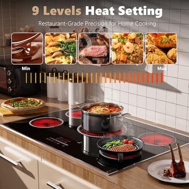 Pladeca 30 Inch Electric Cooktop, 5 Burner Electric Stove Top 6900W, 30" Built-In Ceramic Countertop with Metal Frame, Child Lock, Timer, Slide Control, 220-240V Hardwired (No Plug) - Image 4