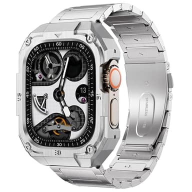 Stainless Steel Case with Band Compatiable for Apple Watch Band 44mm -Rugged Metal iWatch Bumper Cover and Strap for Men iWatch Bands Series 6 5 4,Silver - Image 1