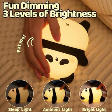 Rechargeable Cute Panda Night Light, 3 Level Dimmable Nursery Nightlight with Timer, Silicone Light Cute Animal Night Lamp for Breastfeeding Toddler Baby Kids Decor, Squishy Lamps Girls Panda Gifts - Image 2