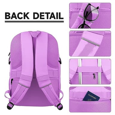 Lapsouno Laptop Backpack, Travel Laptop Backpack, 15.6 Inch Carry on Backpack with USB Port, Anti Theft TSA Travel Bag for Women, College School Backpack for Women, Light Purple - Image 3