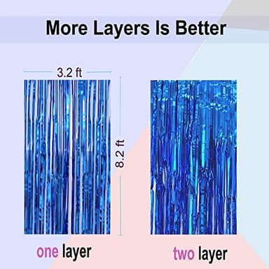 EUFARS Blue Foil Fringe Curtain- 4 Pack of 3.2x8.2ft Blue Streamers Backdrop Curtains for Party Decorations - Image 2