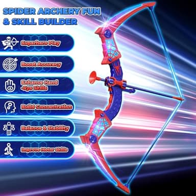 Spider Toys for Boys Age 3-4 4-6 6-8 8-12, Kids Toy BowArrow Shooting Set with Red & Blue LED Lights, Spider Quiver & Web Target, 8 Suction Cup Arrows, Toys Gifts for 3 4 5 6 7 8 9 10 12 Year Old Boys - Image 2