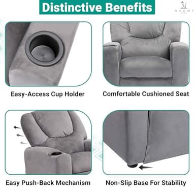 Naomi Home Suri Kids Recliner Chair with Cup Holder & Footrest, Gray Microfiber - Cozy Lounge for Toddlers & Children - Image 6
