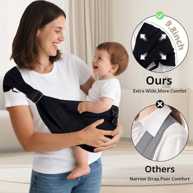 Baby Sling Carrier,Baby Carrier Newborn to Toddler Carrier Essentials Safety Non-Slip Baby Half Wrapped Sling Hip Holderr Carrying 8-35lbs(Black) - Image 2