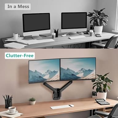 WALI Dual Monitor Wall Mount for 17 to 32 inch Screens, Monitor Wall Mounts for 2 Monitors, Holds up to 22 lbs, Fully Adjustable Gas Spring Monitor Arm,75x75/100x100 VESA Wall Mount (GSWM002), Black - Image 3