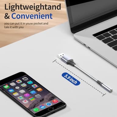 USB to 3.5mm Jack Audio Adapter, Audio Aux Cable External Stereo Sound Card, USB-A to 3.5mm TRRS Female Headset for PS4/PS5/Headphone/Mac/Linux/PC Windows/Laptop/Desktops/Docking Station/iOS (Gray) - Image 7