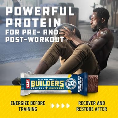 CLIF BUILDERS + Caffeine Protein Bars - Chocolate Chip Cookie Dough Flavor - 20g Plant Based Protein - Gluten Free - Non-GMO - Low Glycemic - No Artificial Sweeteners - 2.4 oz. (12 Pack) - Image 6