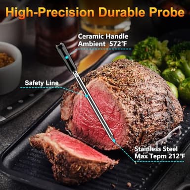 Smart Wireless Meat Thermometer - 4 Ceramics Probes,Upgraded Large Split Screen, Temperature Alert, Long-Range Bluetooth App or Host Control for iOS & Android, Perfect for BBQ, Oven, Grill, Kitchen - Image 7