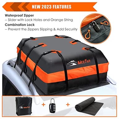 MeeFar Car Roof Bag XBEEK Rooftop top Cargo Carrier Bag 20 Cubic feet Waterproof for All Cars with/Without Rack, Includes Anti-Slip Mat, 10 Reinforced Straps, 6 Door Hooks, Luggage Lock - Image 2