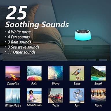 Color Noise Sound Machines with 10 Colors Night Light 25 Soothing Sounds and Sleep White Noise Machine 32 Volume Levels 5 Timers Adjustable Brightness Memory Function for Adults Kids Baby - Image 2
