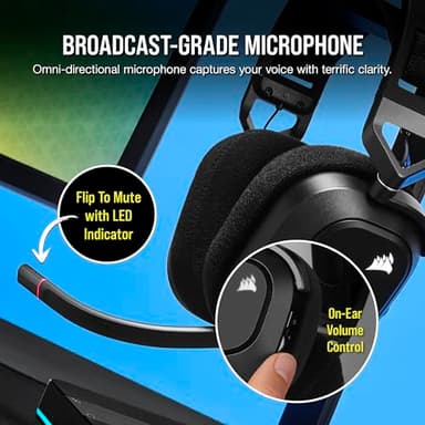 CORSAIR HS80 RGB WIRELESS Multiplatform Gaming Headset - Dolby Atmos - Lightweight Comfort Design - Broadcast Quality Microphone - iCUE Compatible - PC, Mac, PS5, PS4 - Black - Image 6
