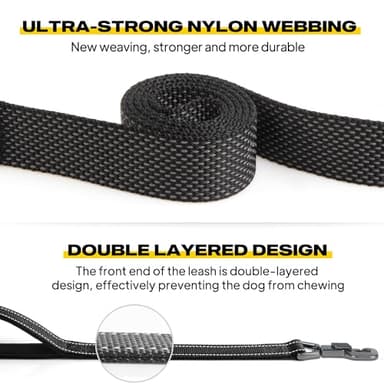 Fida 6 FT Heavy Duty Dog Leash with 2 Comfortable Padded Handles, Traffic Handle & Advanced Easy Snap Hook, Reflective Walking Lead for Large, Medium & Small Breed Dogs, Black - Image 3