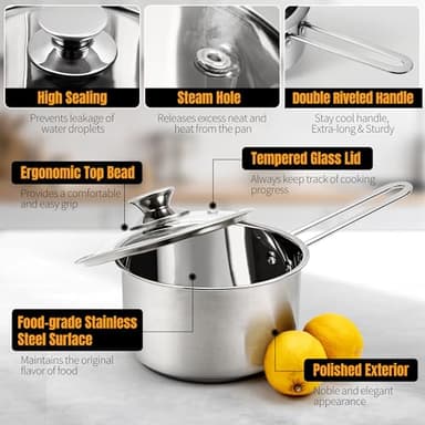 Aufranc Stainless Steel pots and pans set, 6 Piece Nonstick Kitchen Induction Cookware Set,Works with Induction/Electric and Gas Cooktops, Nonstick, Dishwasher - Image 4