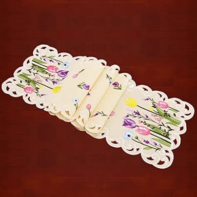 Simhomsen Embroidered Pink, Blue and Purple Tulips and Lavenders Floral Table Runners for Spring and Easters (13 × 54 inches) - Image 2