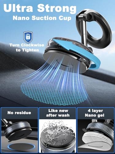 Upgraded 360° Nano Gel Vacuum Magnetic Phone Holder, Car Phone Holder for Magsafe[108+LBS Strongest Suction & 3000gf Strongest Magnetic], Suction Cup Phone Mount for Car/for iPhone 17 Pro Max - Image 5