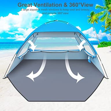 Gorich Beach Tent, Beach Shade Tent for 3 Person with UPF 50+ UV Protection, Portable Beach Tent Sun Shelter Canopy, Lightweight & Easy Setup Cabana Beach Tent, Blue - Image 4