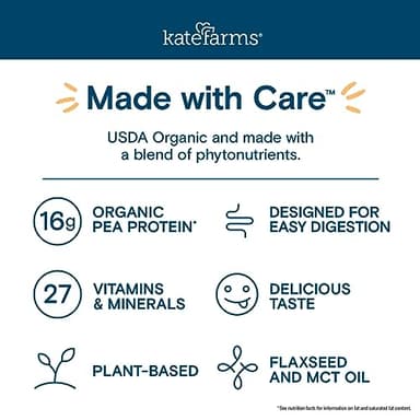 KATE FARMS Organic Nutrition Shake, Chocolate, 16g Protein, 27 Vitamins and Minerals, Protein Meal Replacement Drink, Protein Shake, 11 oz (12 Pack) - Image 7