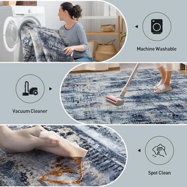 8x10 Area Rugs Washable Rug: Large Modern Abstract Living Room Rug Soft Anti-Skid Thin Carpet Indoor Floor Non-Shedding Carpets for Bedroom Dining Room Farmhouse Nursery Home Office Blue Gold - Image 4