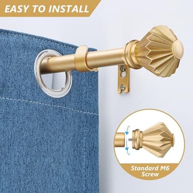 Box Space Curtain Rods for Windows 28 to 48 Inch, Gold Curtain Rod Adjustable Drapery Rods with Exquisite Finial for Living Room, Bedroom, Kitchen, Outdoor Patio, Gold - Image 2