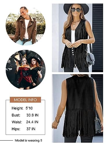 Dokotoo Womens Early Fall Fashion Cowboy Chic Outfits 70s Hippie Concert Outfits Vintage Western Cowgirl Cute Fringe Vest Tops Leather Tassel Night Out Birthday Party Jackets Clothes Black X-Large - Image 5