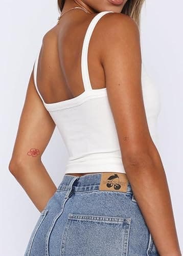 iGENJUN Womens Spaghetti Sleeveless V Neck Ribbed White Tank Tops for Women 2025 Backless Slim Fitted Soft Summer Basic Camisole Shirts,M,White - Image 3