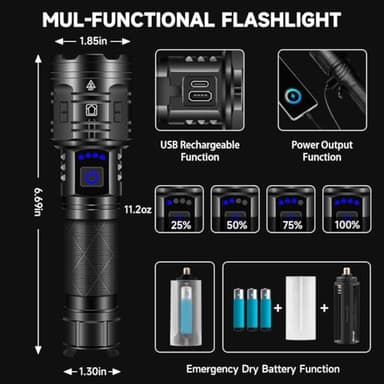 Rechargeable Flashlights High Lumens, Powerful Tactical Flashlights, 5 Modes LED Flashlight Adjustable, Brightest Flashlight Waterproof, Handheld Flash Light for Emergencies, Home, Camping, Hiking - Image 4