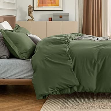Bedsure Duvet Cover Queen Size - Soft Double Brushed Bedding Set for Kids & Adults, Zipper Closure, 3 Pieces, Includes 1 Duvet Cover (90"x90") & 2 Pillow Shams, NO Comforter, Olive Green - Image 4