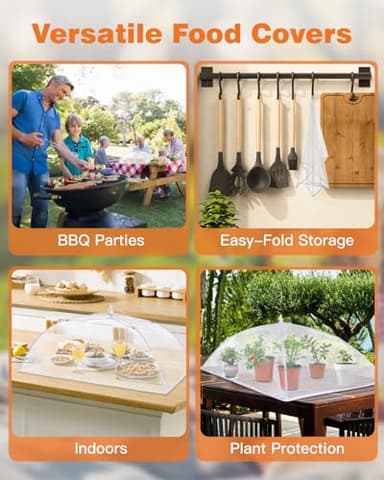 Anpro Food Covers for Outdoors - 1 Extra Large (40"x25") + 4 Large (17"x17") Pop-Up Mesh Food Tents, Collapsible Reusable Bug-Proof Nets for Picnics, BBQs & Camping, Stainless Steel Frame - Image 3