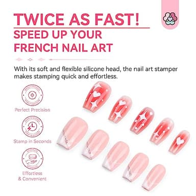 Saviland French Tip Nail Stamp - 4PCS Nail Art Stamper Kit Clear Silicone Nails Stamping Long & Short Jelly Stamper with Scrapers Nails Stamper Kit for French Manicure Nail Art Home DIY Salon - Image 4