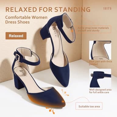 IDIFU Women's IN2 Pedazo Dress Shoes Low Block Heels Comfortable Chunky Closed Toe Ankle Strap Wedding Pumps(Blue Suede, 6.5 B(M) US) - Image 4
