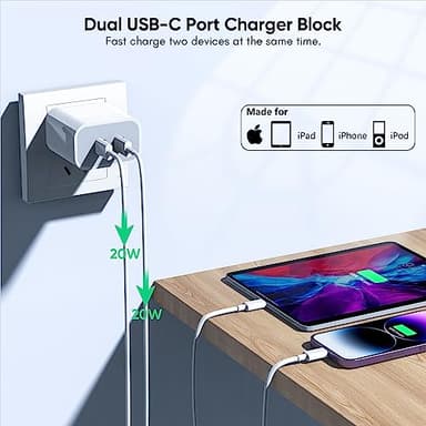 10FT iPhone Fast Charger,[Apple MFi Certified] 2Pack PD Dual Apple Fast Charger USBC Charge Block 10Foot Lightning Cable Cord Quick Charging for iPhone 14/Pro/Pro Max/Plus/13/12/11/XS/XR/X/SE2022/iPad - Image 3