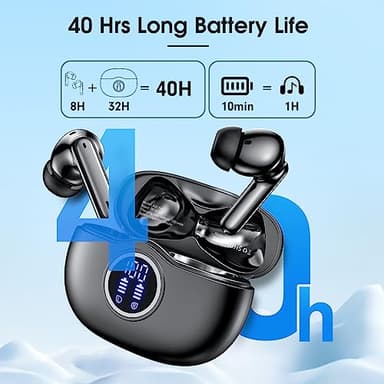 Wireless Earbuds Bluetooth 5.3 Headphones 40 Hrs Playtime with LED Display, Deep Bass Stereo and Noise Cancelling Bluetooth Earbuds HD Mics IPX7 Waterproof Ear Bud for iPhone and Andorid, Metal Black - Image 3