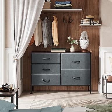 WLIVE Dresser for Bedroom with 5 Drawers, Wide Bedroom Dresser with Drawer Organizers, Chest of Drawers, Fabric Dresser for Living Room, Closet, Hallway, Dark Grey - Image 2