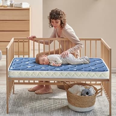 LILYVIBEBEARHAPPY 38’’x24’’ Mini Crib Mattress, Thickened Soft Breathable Foam, Quiet and Odorless Hypoallergenic Portable Travel Crib Mattress, Fits Mini and Portable Cribs,Blue - Image 2