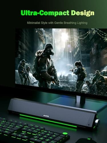 BLUEDEE Computer Speakers for Desktop PC, Computer Sound bar, HiFi Stereo Speakers for Computer Desktop, Bluetooth 5.0 and 3.5mm Aux-in PC Soundbar, USB/USB C Powered Gaming Speakers for pc, Laptop - Image 3