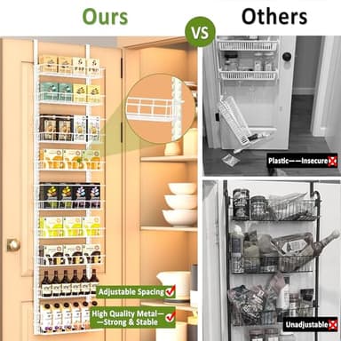 Churboro Over the Door Pantry Organizer Rack with 9 Adjustable Baskets, 9 Tiers Dual-use Hanging or Wall Mount Spice Rack Organizer, White - Image 4