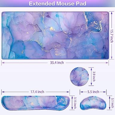 4-in-1 Mouse Pad with Wrist Rest Set Purple,35.4×15.7in Large Gaming Mouse Pad+Keyboard Wrist Rest+Wrist Mousepad+Cup Pad,Ergonomic Mouse Pads,Anti-Slip,Waterproof Keyboard Pad for Home Office - Image 6