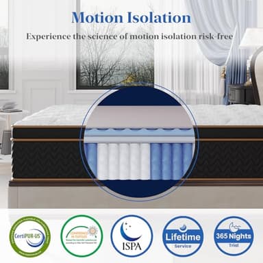 Queen Mattress, 12-Inch Deluxe Hybrid Mattresses, Fiberglass-Free Memory Foam Mattress in a Box, Individual Pocket Spring-Motion Isolation-Medium Firm-Extra Edge Support,365 Nights Trial,CertiPUR-US - Image 5