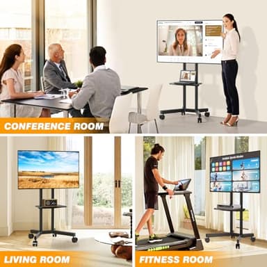 Mobile TV Stand with Upgraded Wheels for 32-75 Inch TVs up to 88 lbs, Height Adjustable Rolling TV Stand with Laptop Shelf, Mobile TV Cart with Heavy Duty Structure for Living Room, Patio, Office - Image 4