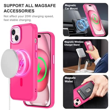 Thomo Upgraded Magnetic for iPhone 15 Plus Case [Compatible with Magsafe] [Mil-Grade Protection], Pocket-Friendly, Slim Translucent Phone Case Cover for iPhone 15 Plus 6.7", Hot Pink - Image 2