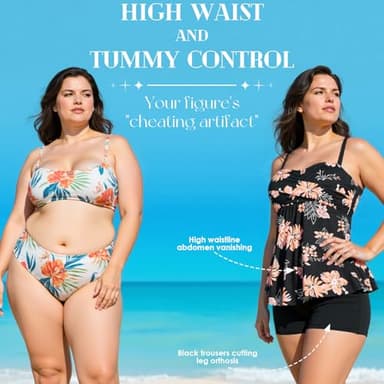 Century Star 2024 Two Piece Womens Tankini Swimsuits Modest Tankini Bathing Suit Tops with Shorts Tummy Control Swimwear Blue Printing Numeric - Image 7