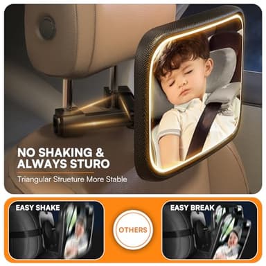 Semxnly Baby Car Mirror with Light - Rechargeable Baby Mirror for Car with Remote Control, Clear Vision, 360° Rotation Rear Facing Car Seat Mirror, Shock and Shatter Resistant - Image 5