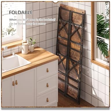 4NM 5 Tiers No Assembly Book Shelves, 51.2" H Folding Bookshelf Bookcase Open Industrial Foldable Shelves for Bedroom, Living Room, Home Office - Rustic Brown Black - Image 4