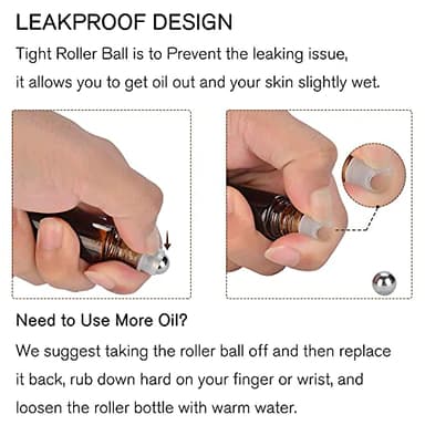 PrettyCare 4 Pack, 10 ml Essential Oil Roller Bottles with Stainless Steel Roller Ball - Refillable Leak-proof Empty Thick Amber Glass Roll on Bottles with Metal Caps for Travel, Perfume - Image 4