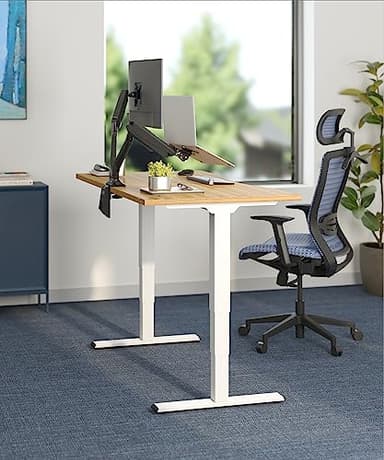 FLEXISPOT E6 Essential Bamboo 3 Stages Dual Motor 60x30 Inch Electric Height Adjustable Standing Whole-Piece Board Desk Sit Stand Up Desk (White Frame + Bamboo Desktop) - Image 2