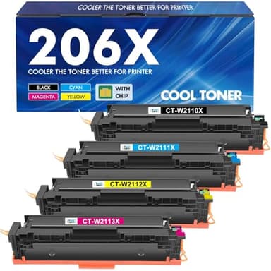 206X 206A Toner Cartridges 4 Pack High Yield M283fdw M255dw Set Compatible Replacement for HP 206X 206A Color Laserjet Pro MFP M283cdw M283 M255 Printer Ink (with Chip) (Black Cyan Yellow Magenta) - Image 1