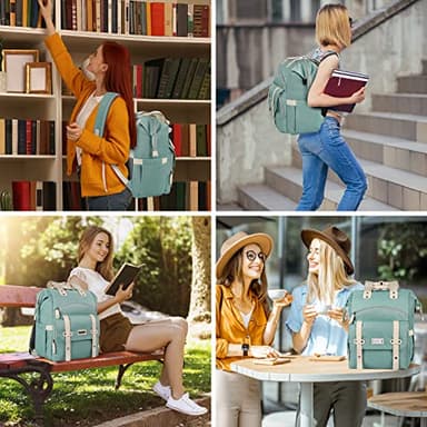 FALANKO Laptop Backpack for Women, Doctor Teacher Nurse Work Bookbag for 17.3 Inch Laptop, Large Travel Wide Open College Shoulder Purse Bag With RFID Anti Theft USB Charging Port-Green - Image 7